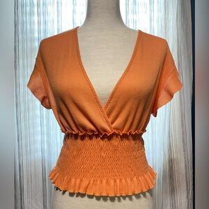 Altar’d State orange top, size medium, ruffle sleeves and cinch elastic waist